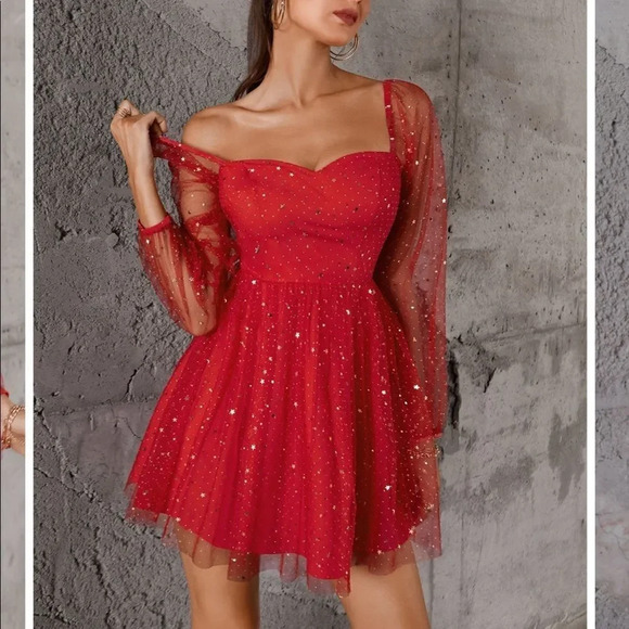 Double Crazy Star Mesh Fit & Flare Dress - Picture 3 of 15